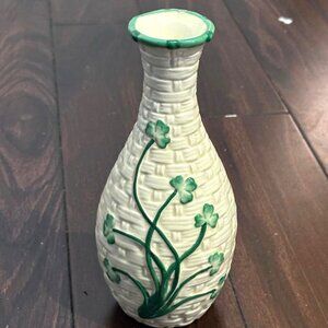Vintage Basket Weave Shamrock Porcelain Vase